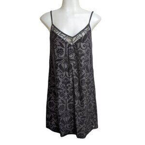 As U Wish Slip Women Large Lined / Nightie Velvet Floral Print Black on Black  L